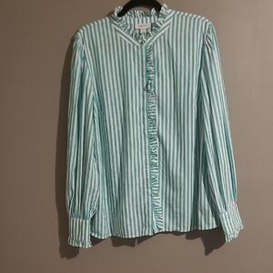 On 34TH Womens  Green Striped Blause Top  Size L